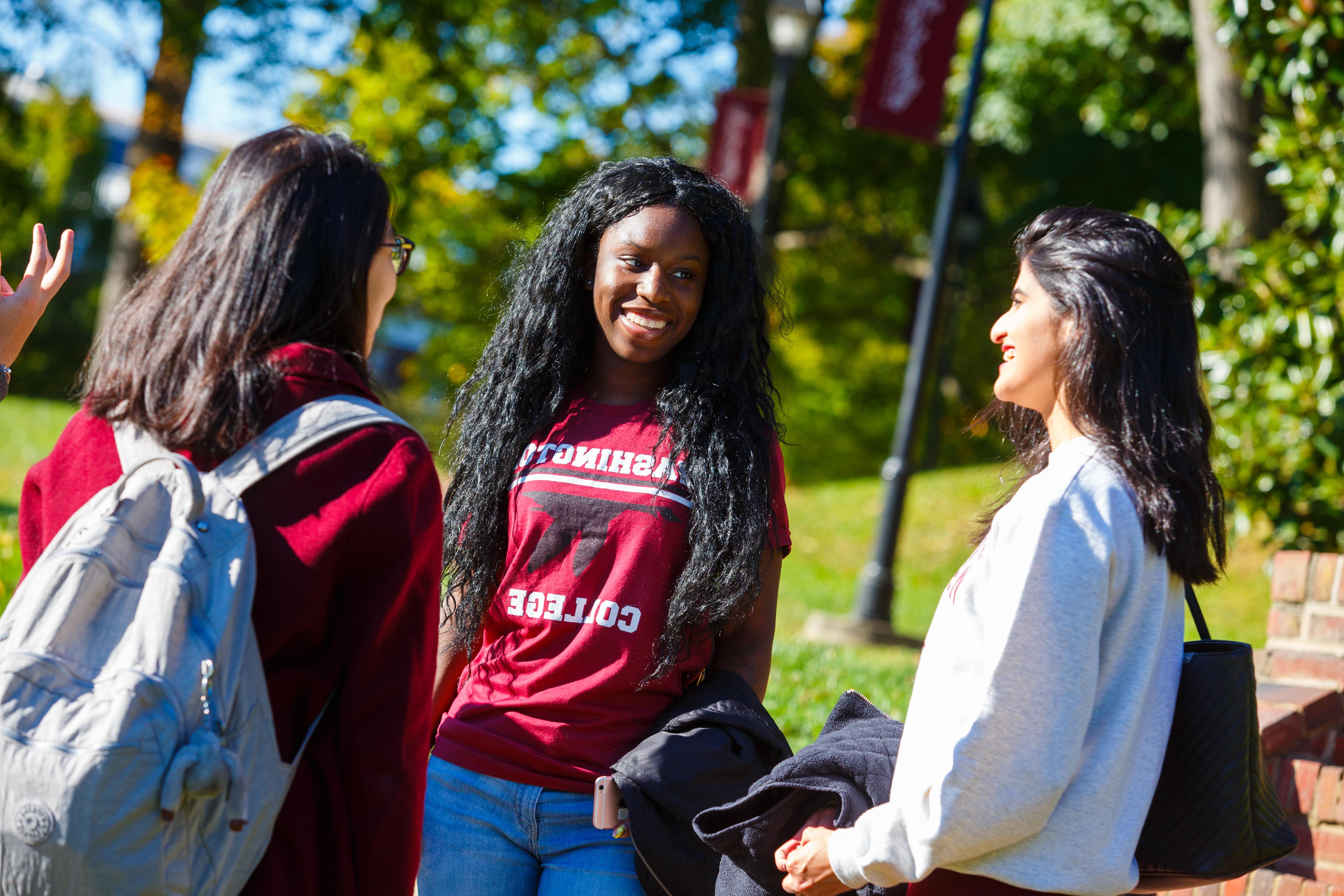 Students talking on Washington College campus